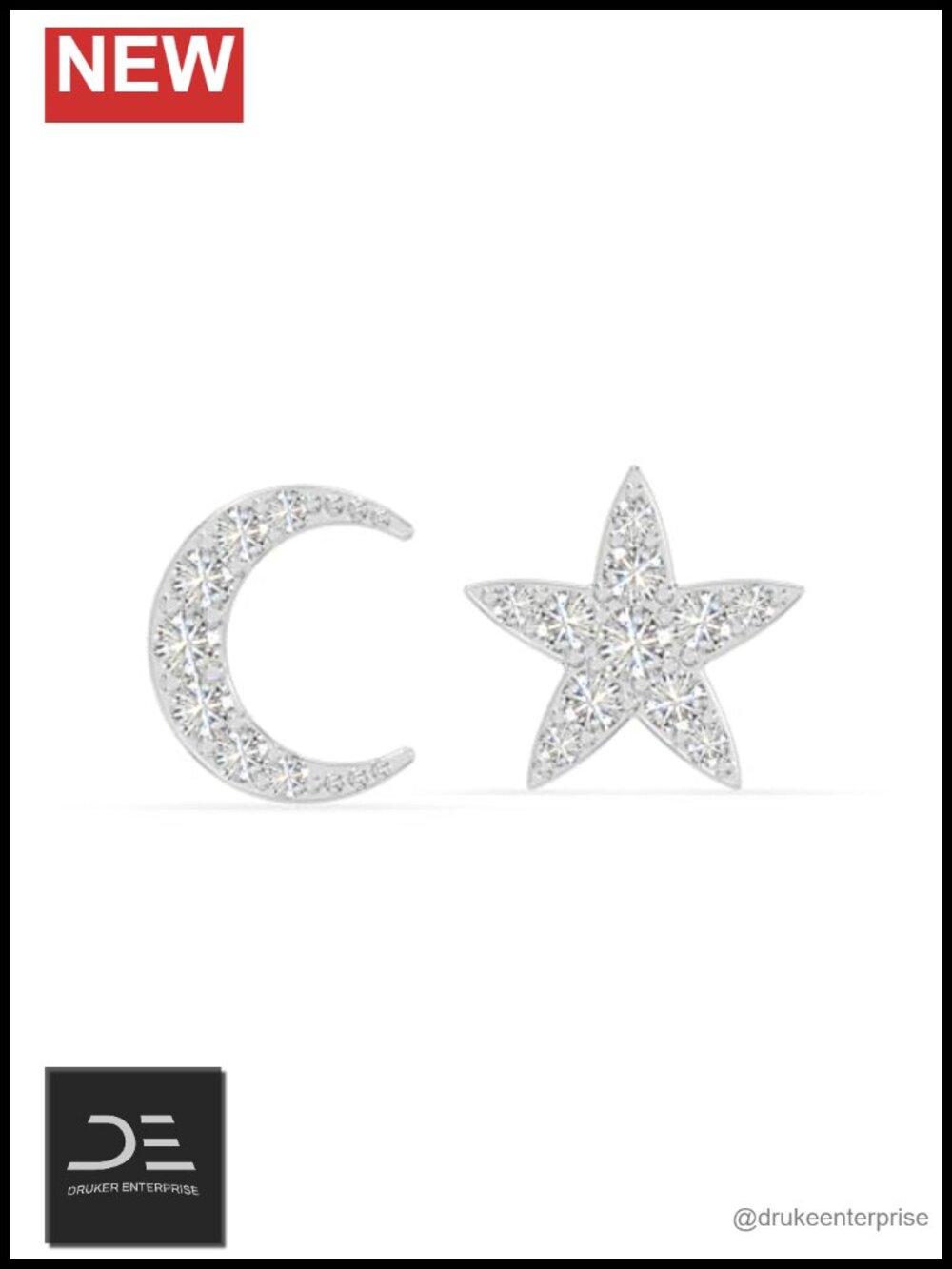 Sterling Silver Moissanite Moon Star Stud Earrings
